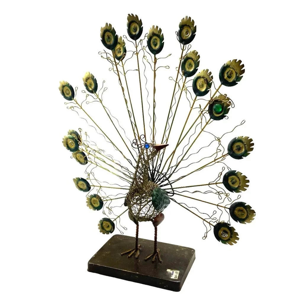 Vtg Pier 1 MCM Sculptural Metal Wirework‎ Peacock Decor Art Deco Boho Chic 13.5